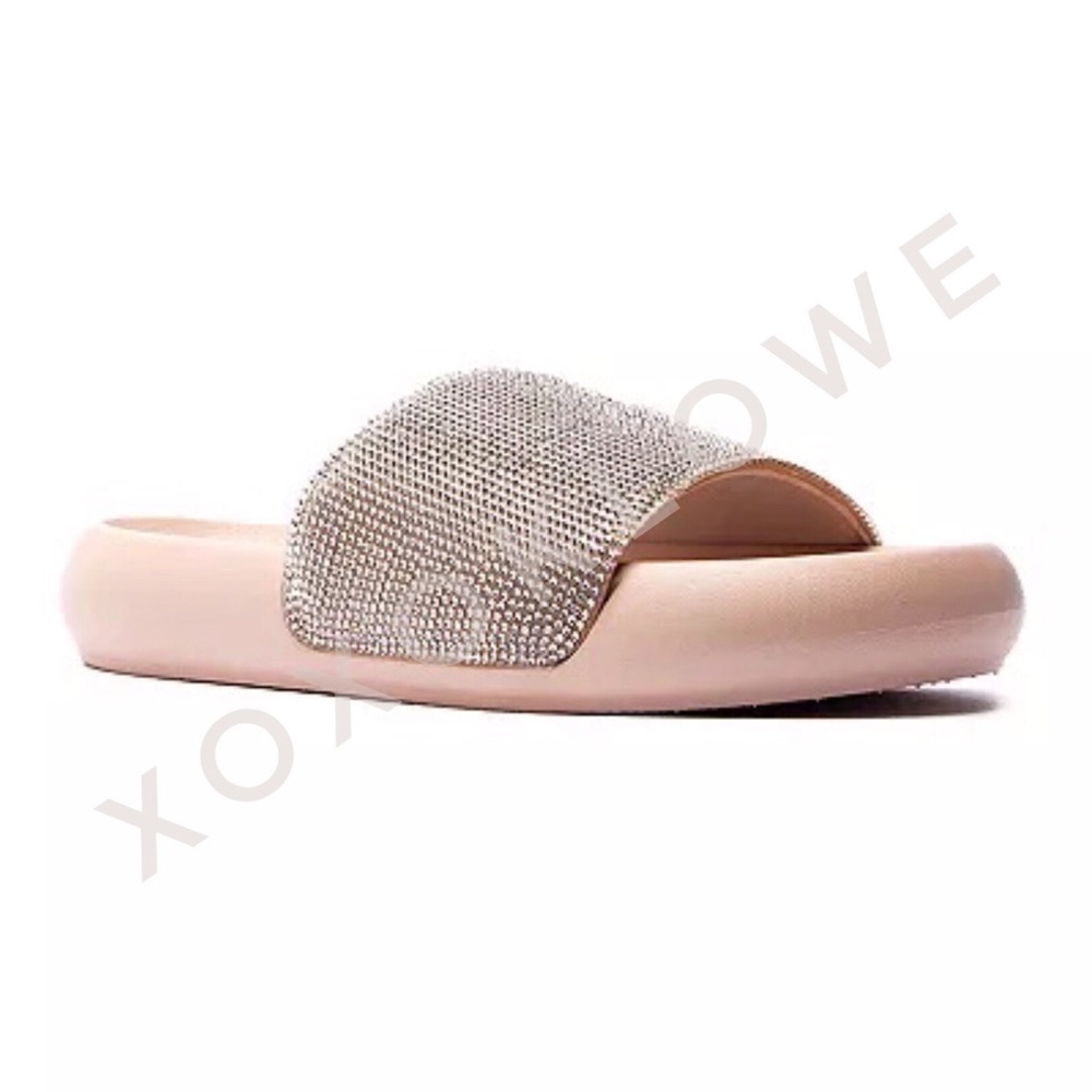 Sparkle Bling Rhinestone Embellished One Band Footbed Slide Sandal - Picture 8 of 9